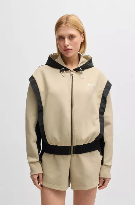 Cotton-blend active zip-up hoodie with colour-blocking