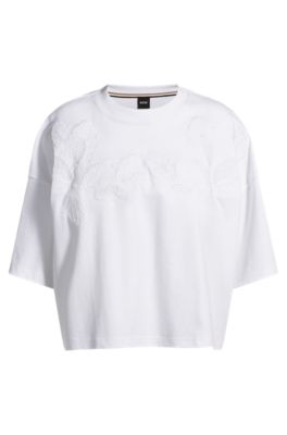 T-shirt i bomuld med broderede detaljer, Hvid