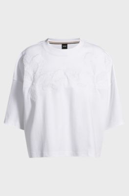 Cotton T-shirt with embroidered details, White