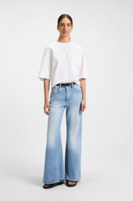 Cotton T-shirt with embroidered details, White