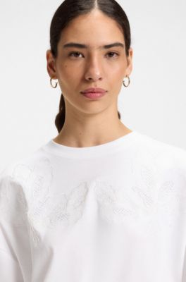Cotton T-shirt with embroidered details, White