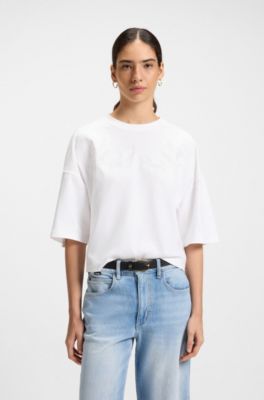 Cotton T-shirt with embroidered details, White