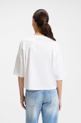 Cotton T-shirt with embroidered details, White