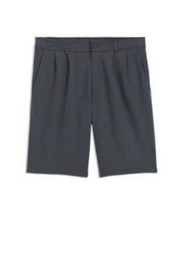 Pleat-front shorts in easy-iron jersey, Dark Grey