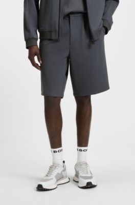 Pleat-front shorts in easy-iron jersey, Dark Grey
