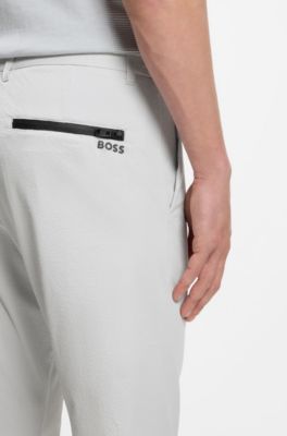 Slim-fit chinos in stretch seersucker, Light Grey