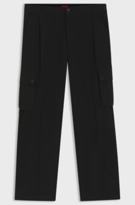 Slim-fit cargo trousers in mercerised cotton, Black