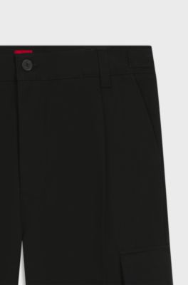 Slim-fit cargo trousers in mercerised cotton, Black