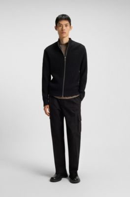 Slim-fit cargo trousers in mercerised cotton, Black