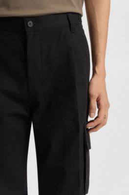 Slim-fit cargo trousers in mercerised cotton, Black