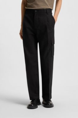 Slim-fit cargo trousers in mercerised cotton, Black