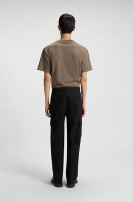Slim-fit cargo trousers in mercerised cotton, Black