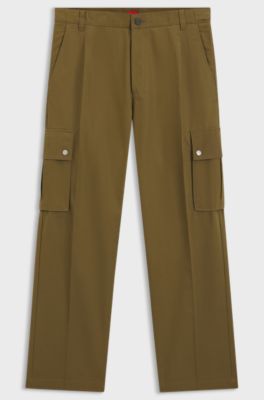 Slim-fit cargo trousers in mercerised cotton, Khaki