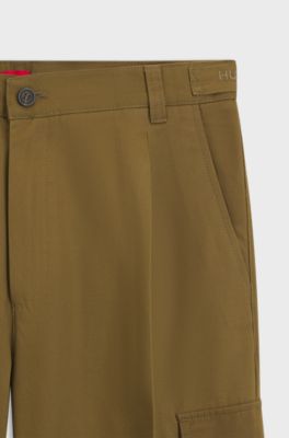 Slim-fit cargo trousers in mercerised cotton, Khaki