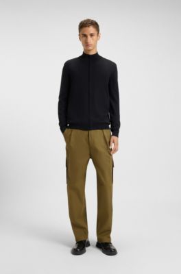 Slim-fit cargo trousers in mercerised cotton, Khaki