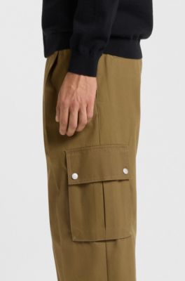 Slim-fit cargo trousers in mercerised cotton, Khaki