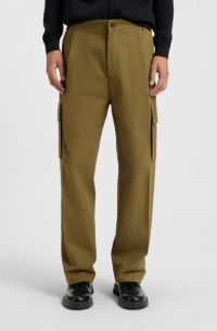 Slim-fit cargo trousers in mercerised cotton, Khaki
