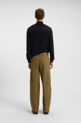 Slim-fit cargo trousers in mercerised cotton, Khaki