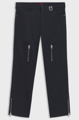Pantalon Relaxed en coton merceris&eacute; &agrave; chevrons, Noir
