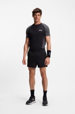 Short de tennis Actif en tissu stretch &agrave; s&eacute;chage rapide, Noir