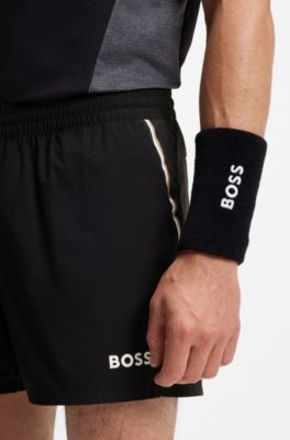Short de tennis Actif en tissu stretch &agrave; s&eacute;chage rapide, Noir