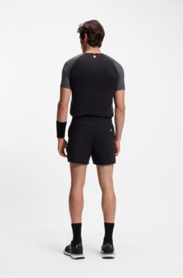 Short de tennis Actif en tissu stretch &agrave; s&eacute;chage rapide, Noir