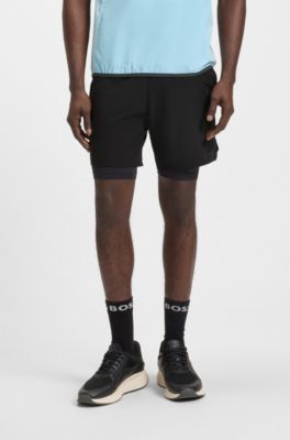 Active double-layer shorts in quick-dry fabric, Black