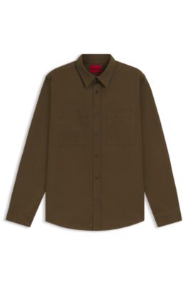 Relaxed-fit shirt in soft twill with Kent collar, Khaki