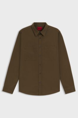 Relaxed-fit shirt in soft twill with Kent collar, Khaki