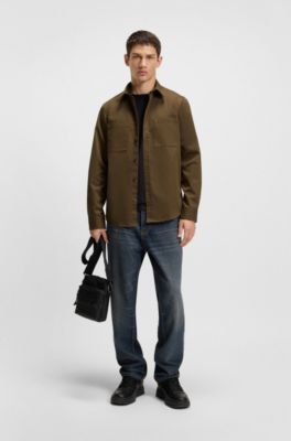 Chemise Relaxed en twill doux &agrave; col Kent, Kaki