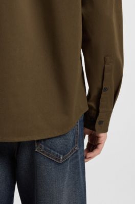 Relaxed-fit shirt in soft twill with Kent collar, Khaki