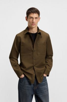 Relaxed-fit shirt in soft twill with Kent collar, Khaki