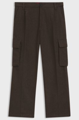 Slim-fit cargo trousers in herringbone fabric, Brown