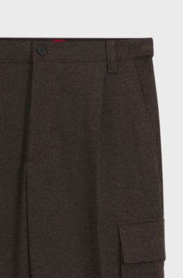 Slim-fit cargo trousers in herringbone fabric, Brown