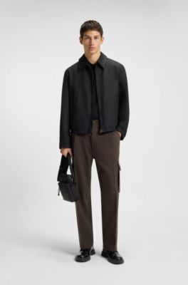 Slim-fit cargo trousers in herringbone fabric, Brown
