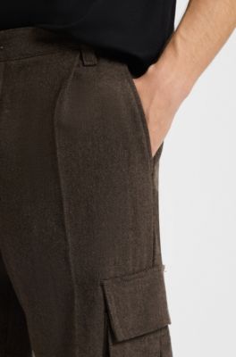 Slim-fit cargo trousers in herringbone fabric, Brown