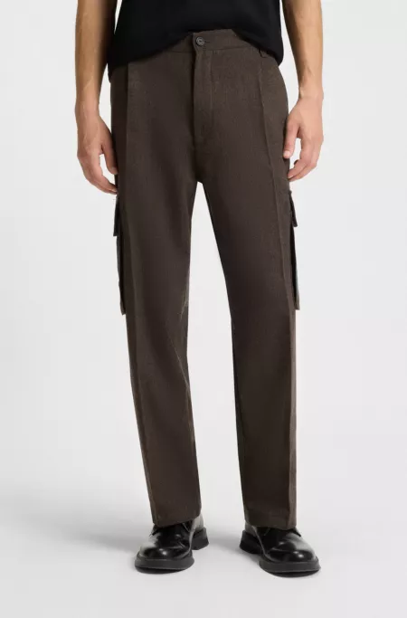 Slim-fit cargo trousers in herringbone fabric