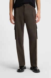 Slim-fit cargobroek van materiaal met visgraatpatroon, Bruin