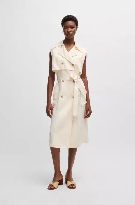 Sleeveless trench dress with double-breasted closure