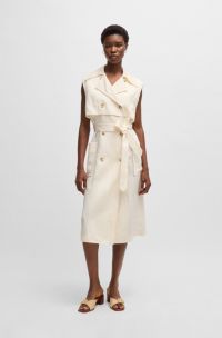 Sleeveless trench dress with double-breasted closure, Natural