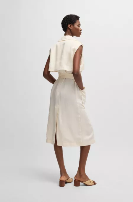 Sleeveless trench dress with double-breasted closure