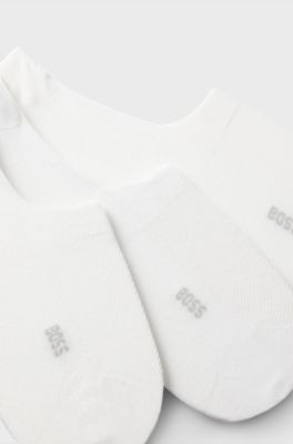Lot de trois paires de chaussettes invisibles en coton m&eacute;lang&eacute;, Blanc