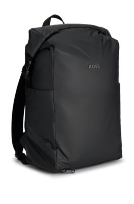 Roll-top backpack with gunmetal logo, Black