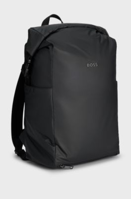 Roll-top backpack with gunmetal logo, Black
