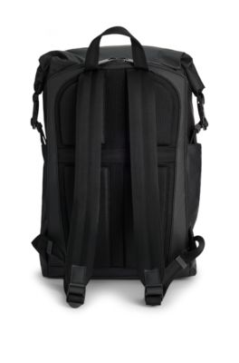 Roll-top backpack with gunmetal logo, Black