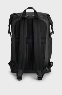 Roll-top backpack with gunmetal logo, Black