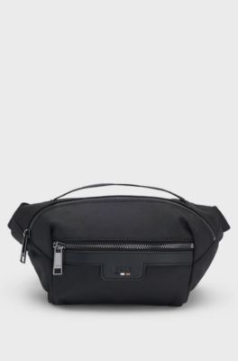 Belt bag in structured fabric with embossed logo, Black