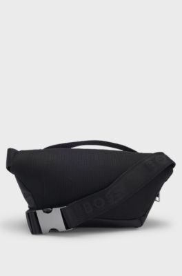Belt bag in structured fabric with embossed logo, Black