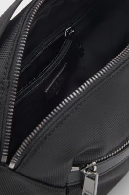 Belt bag in structured fabric with embossed logo, Black