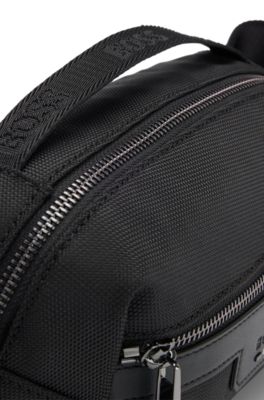 Belt bag in structured fabric with embossed logo, Black